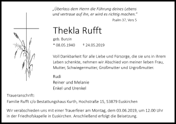 Anzeige von Thekla Rufft von Kölner Stadt-Anzeiger / Kölnische Rundschau / Express