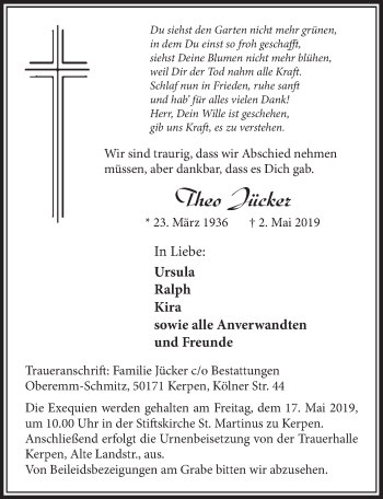 Anzeige von Theo Jücker von  Sonntags-Post 