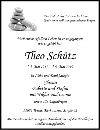 Anzeige von Theo Schütz von  Anzeigen Echo 