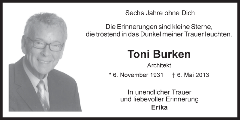  Traueranzeige für Toni Burken vom 08.05.2019 aus  Kölner Wochenspiegel 