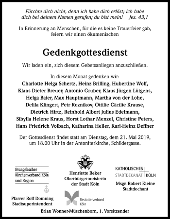 Anzeige von Totentafel vom 18.05.2019 von Kölner Stadt-Anzeiger / Kölnische Rundschau / Express