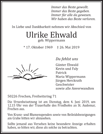 Anzeige von Ulrike Ehwald von  Sonntags-Post 