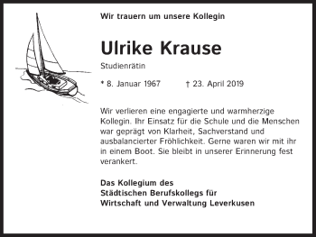 Anzeige von Ulrike Krause von Kölner Stadt-Anzeiger / Kölnische Rundschau / Express