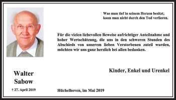 Anzeige von Walter Sabow von  Sonntags-Post 