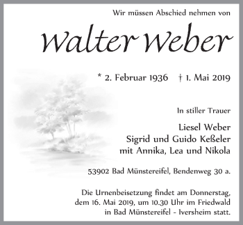 Anzeige von Walter Weber von  Blickpunkt Euskirchen 