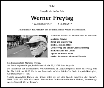 Anzeige von Werner Freytag von Kölner Stadt-Anzeiger / Kölnische Rundschau / Express