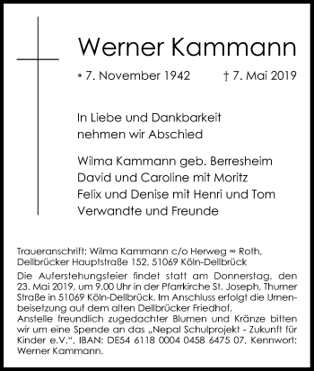 Anzeige von Werner Kammann von Kölner Stadt-Anzeiger / Kölnische Rundschau / Express