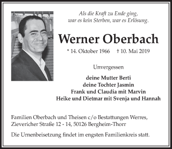 Anzeige von Werner Oberbach von  Sonntags-Post 