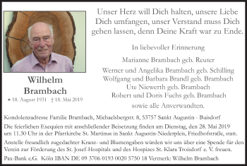Anzeige von Wilhelm Brambach von Kölner Stadt-Anzeiger / Kölnische Rundschau / Express