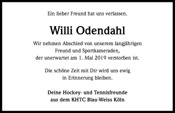Anzeige von Willi Odendahl von Kölner Stadt-Anzeiger / Kölnische Rundschau / Express