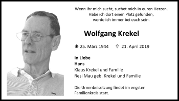 Anzeige von Wolfgang Krekel von Kölner Stadt-Anzeiger / Kölnische Rundschau / Express