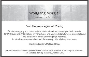 Anzeige von Wolfgang Morgiel von  Werbepost 