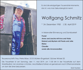 Anzeige von Wolfgang Schmitz von Kölner Stadt-Anzeiger / Kölnische Rundschau / Express