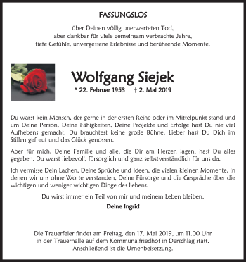 Anzeige von Wolfgang Siejek von Kölner Stadt-Anzeiger / Kölnische Rundschau / Express
