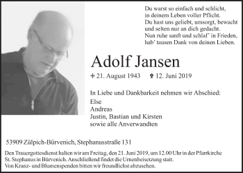 Anzeige von Adolf Jansen von  Blickpunkt Euskirchen 
