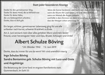 Anzeige von Albert Schulze Böving von  Anzeigen Echo 