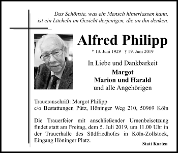 Anzeige von Alfred Philipp von Kölner Stadt-Anzeiger / Kölnische Rundschau / Express