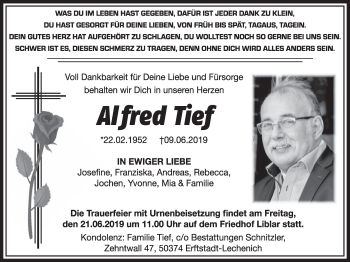 Anzeige von Alfred Tief von  Sonntags-Post 