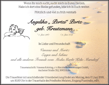 Anzeige von Angelika Portz von Kölner Stadt-Anzeiger / Kölnische Rundschau / Express