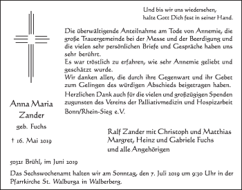 Anzeige von Anna Marie Zander von  Schlossbote/Werbekurier 