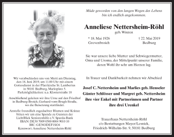 Anzeige von Anneliese Nettersheim-Röhl von  Werbepost 