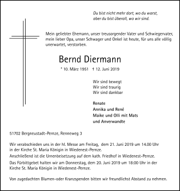 Anzeige von Bernd Diermann von Kölner Stadt-Anzeiger / Kölnische Rundschau / Express