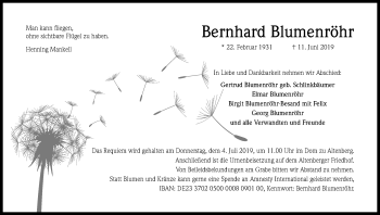 Anzeige von Bernhard Blumenröhr von Kölner Stadt-Anzeiger / Kölnische Rundschau / Express