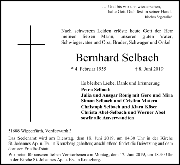 Anzeige von Bernhard Selbach von Kölner Stadt-Anzeiger / Kölnische Rundschau / Express