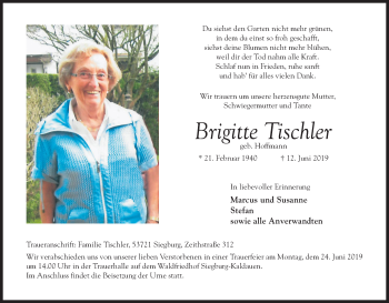 Anzeige von Brigitte Tischler von Kölner Stadt-Anzeiger / Kölnische Rundschau / Express