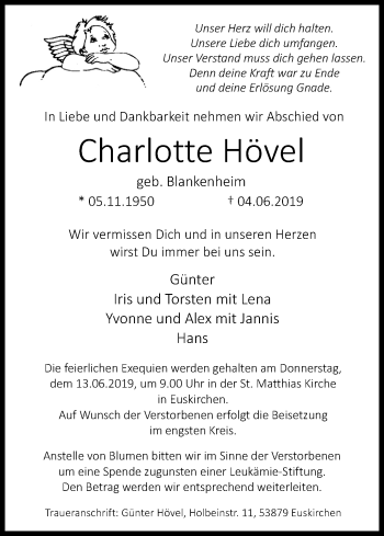 Anzeige von Charlotte Hövel von Kölner Stadt-Anzeiger / Kölnische Rundschau / Express