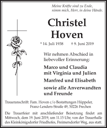 Anzeige von Christel Hoven von  Sonntags-Post 