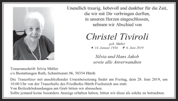 Anzeige von Christel Tiviroli von  Wochenende 