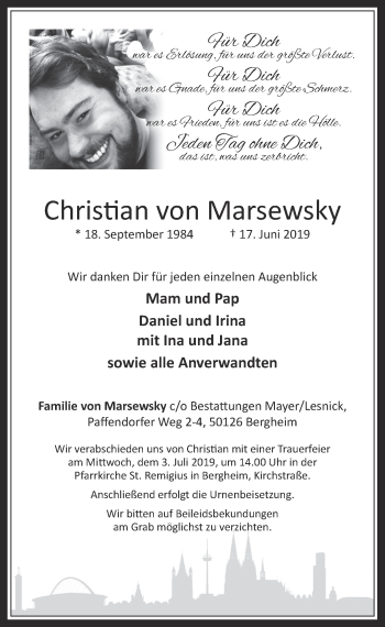 Anzeige von Christian von Marsewsky von  Werbepost 