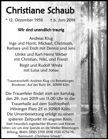 Anzeige von Christiane Schaub von Kölner Stadt-Anzeiger / Kölnische Rundschau / Express