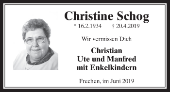 Anzeige von Christine Schog von  Wochenende 