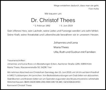 Anzeige von Christof Thees von Kölner Stadt-Anzeiger / Kölnische Rundschau / Express