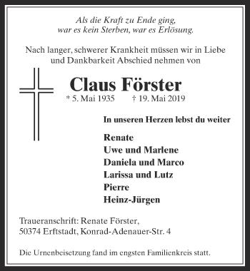Anzeige von Claus Förster von  Werbepost 