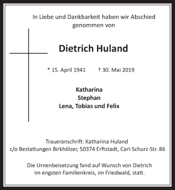 Anzeige von Dietrich Huland von  Werbepost 
