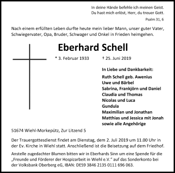 Anzeige von Eberhard Schell von Kölner Stadt-Anzeiger / Kölnische Rundschau / Express