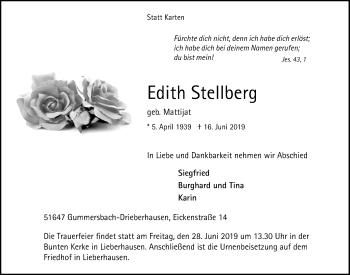 Anzeige von Edith Stellberg von  Anzeigen Echo 