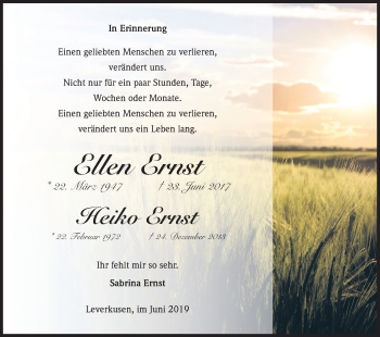 Anzeige von Ellen Ernst von Kölner Stadt-Anzeiger / Kölnische Rundschau / Express