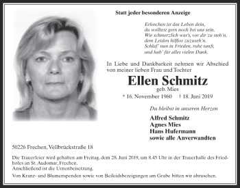 Anzeige von Ellen Schmitz von  Wochenende 