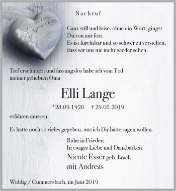 Anzeige von Elli Lange von  Schlossbote/Werbekurier 