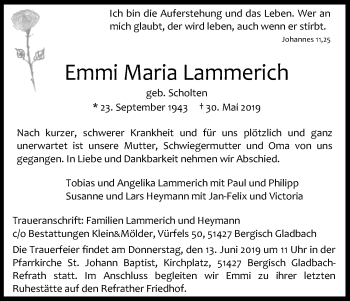 Anzeige von Emmi Maria Lammerich von Kölner Stadt-Anzeiger / Kölnische Rundschau / Express
