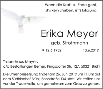 Anzeige von Erika Meyer von  Schlossbote/Werbekurier 