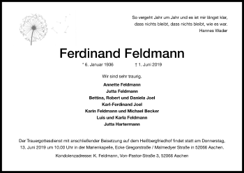Anzeige von Ferdinand Feldmann von Kölner Stadt-Anzeiger / Kölnische Rundschau / Express