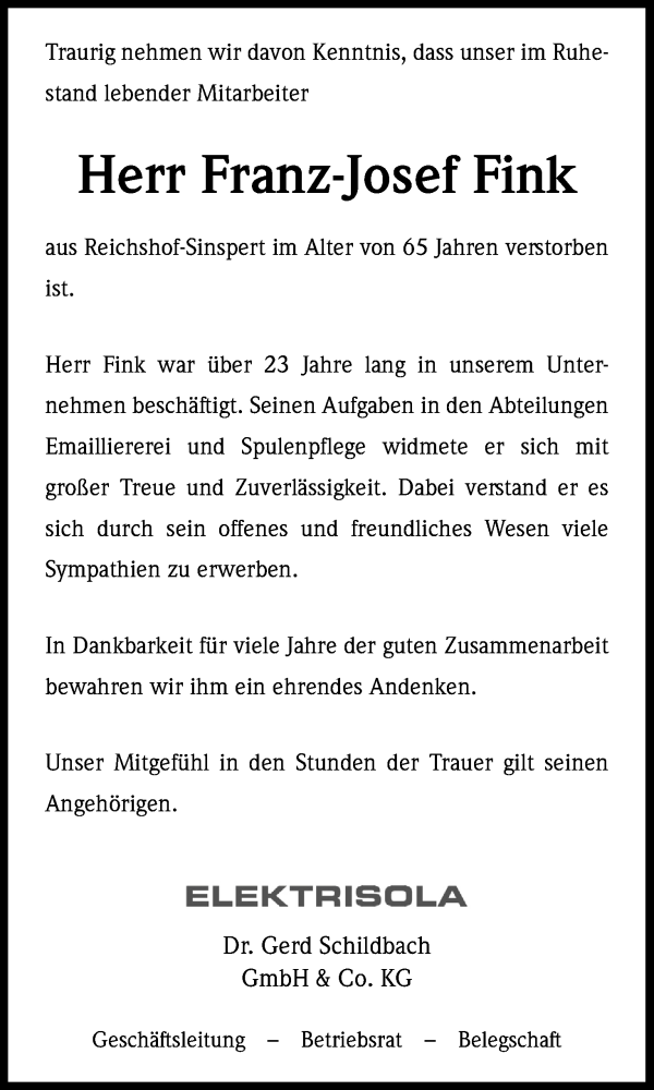  Traueranzeige für Franz-Josef Fink vom 14.06.2019 aus Kölner Stadt-Anzeiger / Kölnische Rundschau / Express