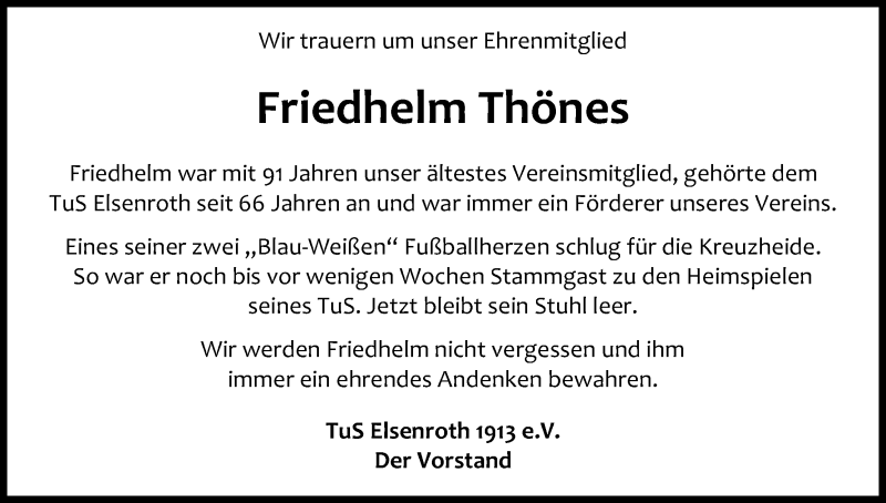  Traueranzeige für Friedhelm Thönes vom 22.06.2019 aus Kölner Stadt-Anzeiger / Kölnische Rundschau / Express