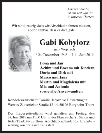 Anzeige von Gabi Kobylorz von  Werbepost 