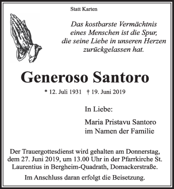 Anzeige von Generoso Santoro von  Sonntags-Post 